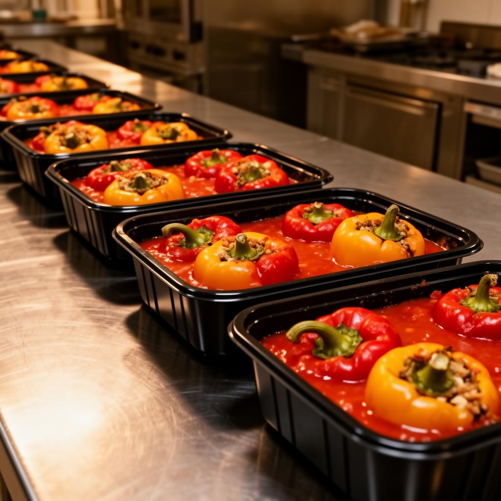 Stuffed peppers prepared at scale
